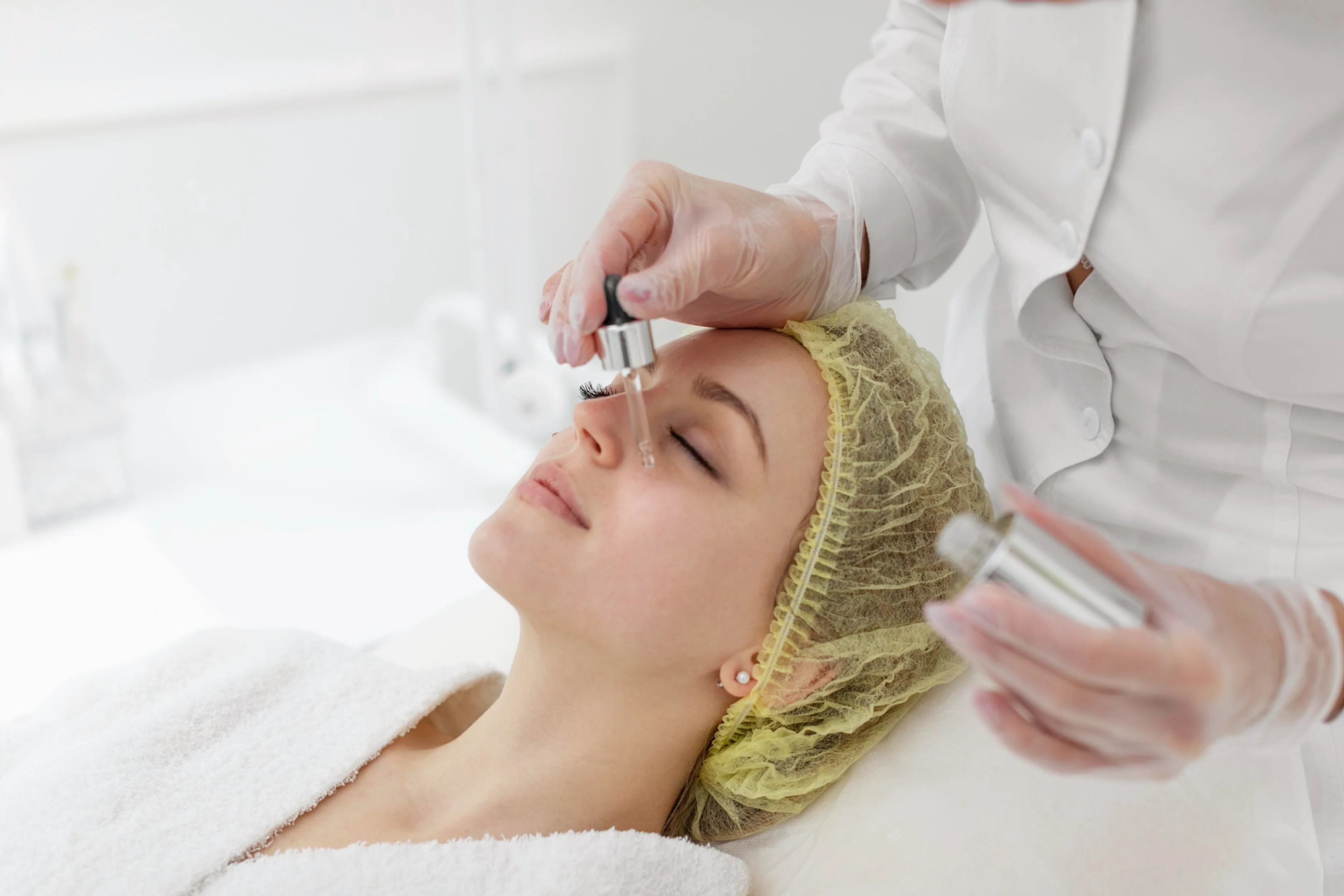 Close-up of luminous hydrated skin after facial